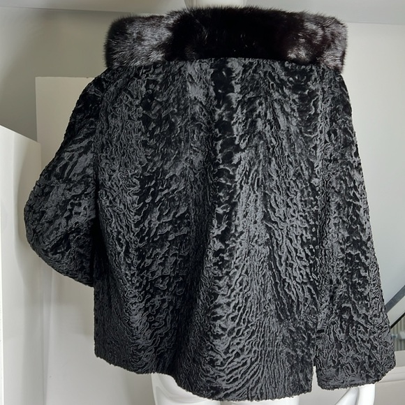 Vintage Sz 6-8 Black Persian Lamb Mink Collar Jacket Perfect Open w Top Hook - Picture 1 of 10